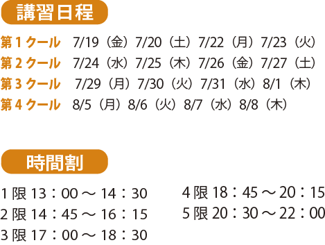 講習日程と時間割 講習日程と時間割